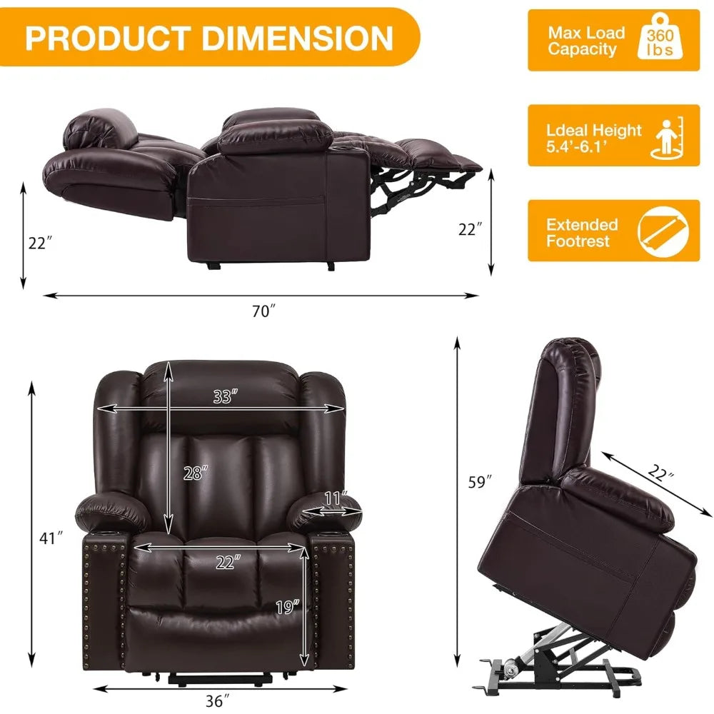 Chair Triple Motor Large Power Lift Recliner Chair for Matured and Elderly with Heat and Massage, Lay Flat Lift Chairs for the Young and Elderly