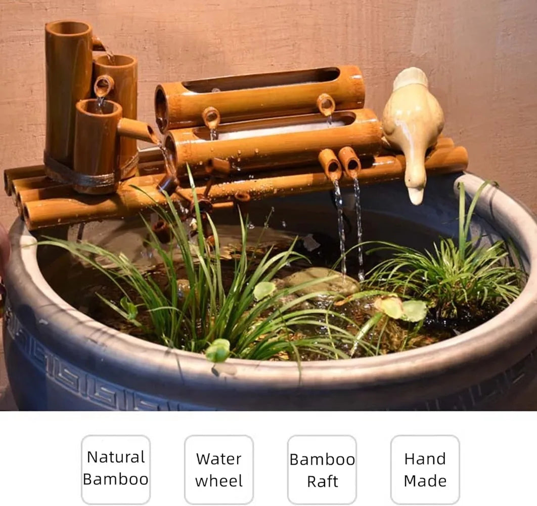 Decor Bamboo Fountain Kit with Water Pump and Solar Fountain, Water Wheel, Feng Shui Zen, 12 Inch