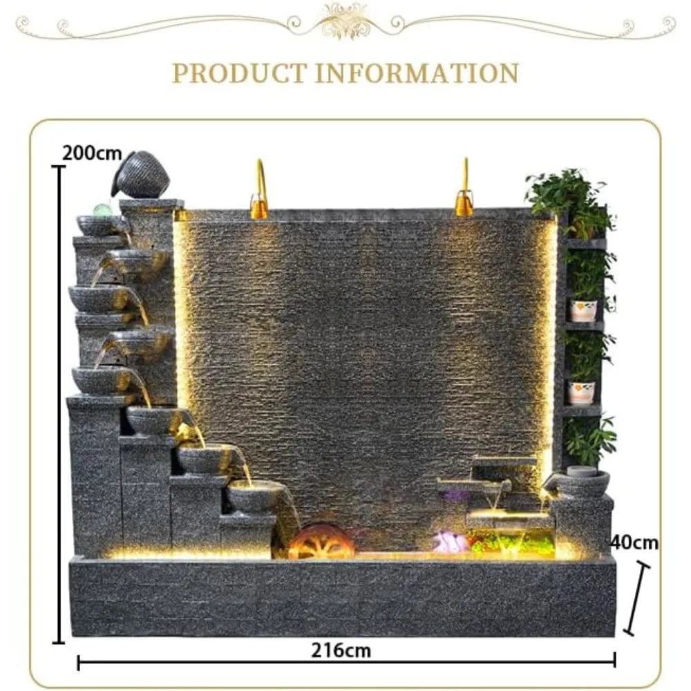 Outdoor Rockery Concrete Fountain, Large Outdoor Waterfall, Retro Courtyard Garden, Home Decoration, 6.6 Feet