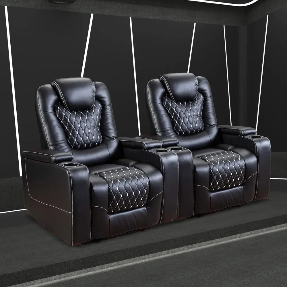 Chair Power Recliner, Chair USB Ports and Cup Holders, with Hidden Arm Storage, Overstuffed Electric Home Theater Seating Reclining