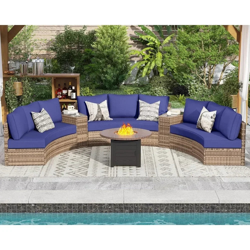 Patio Set Conversation Set, 11 Piece Half-Moon Sectional Round Patio Furniture Set with Large Storage Wedge Table Wicker Sofa Set