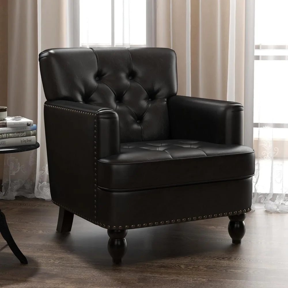 Chair for the Living Room, Upholstered Button Tufted Armchairs Club Reading Chair, Leather Accent Chair