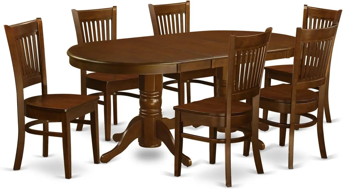 Dining Room Set 7-Piece, Modern Set Consists of an Oval Wooden Table with Butterfly Leaf and 6 Dining Room Chairs