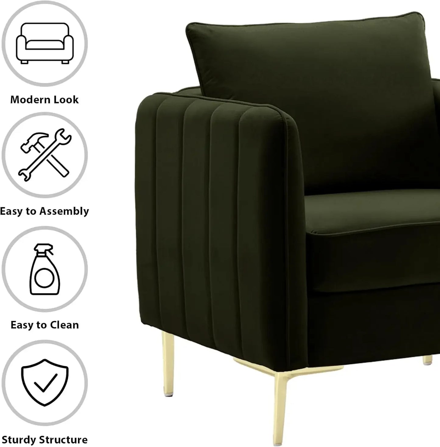 Living Room Furniture Set 2-Piece, Modern 85” Velvet Loveseat Sofa Couch & Velvet Accent Single Sofa Chair