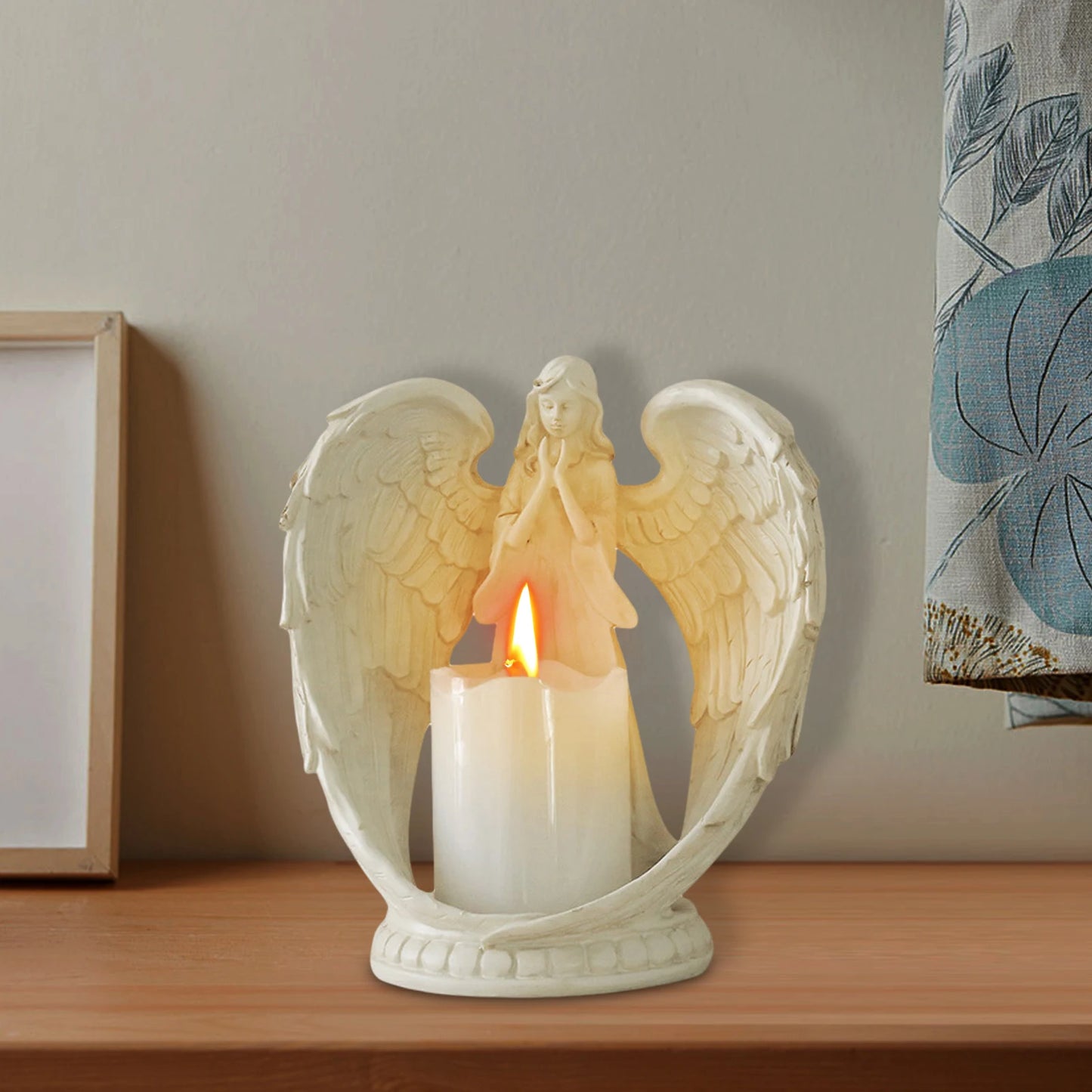 Resin Angel Sculpture Candlestick Battery Powered Prayer Angel Aromatherapy Candlestick Atmosphere Prop Wedding Party Decor