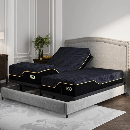 Bed Frame King or Queen or Twin XL size with Mattress, 14 Inch Hybrid Copper-Gel AeroFusion Memory Foam, Head & Foot Incline, 750lbs Lift Capacity