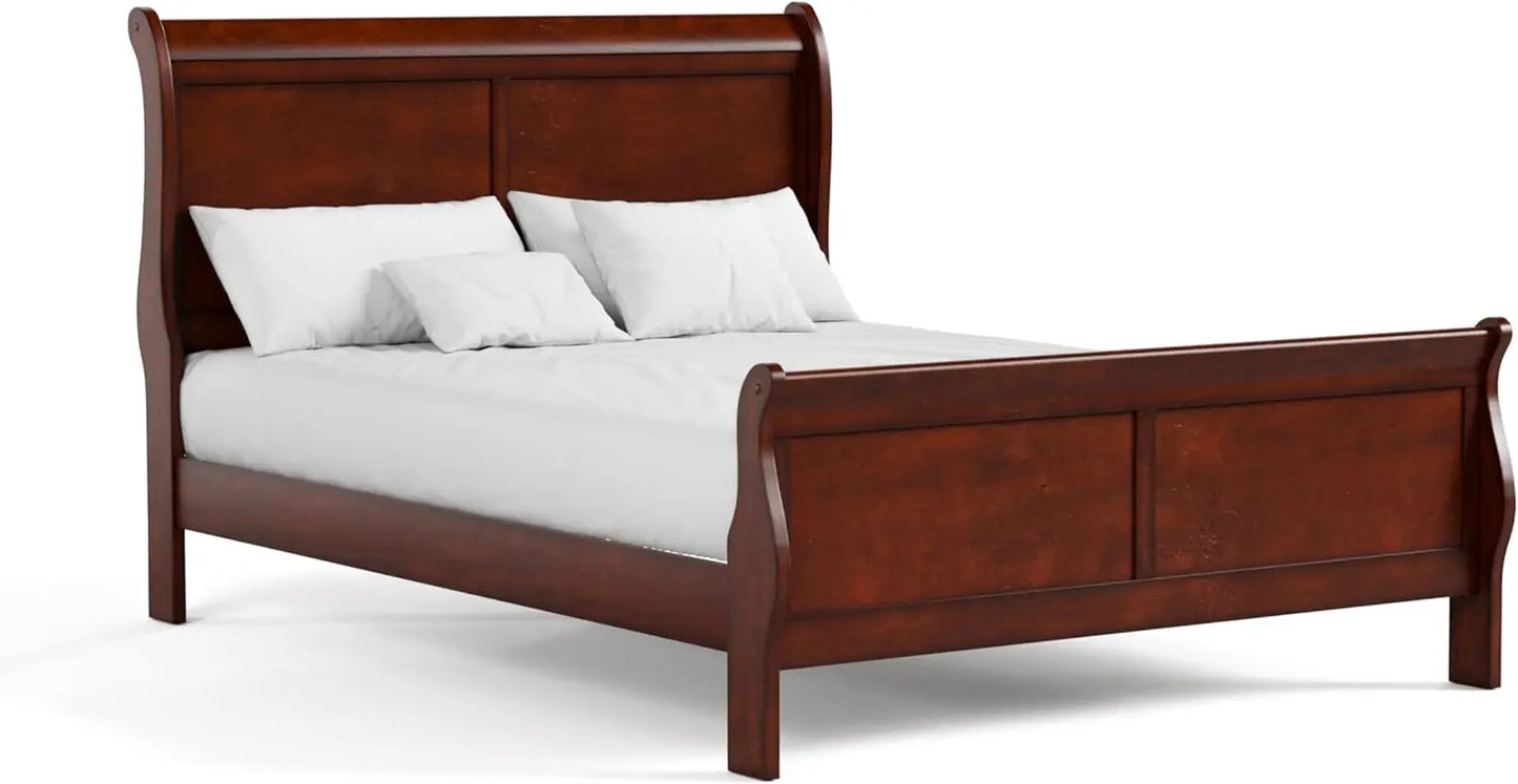 USA Dannen Furniture, Alicia Traditional Wood Queen Bed Frame With Headboard And Footboard, Elegant Sleigh Design Bedframe For