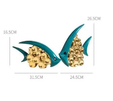 Modern Golden Green Bubble Fish Ceramic Accessories Home Livingroom Desktop Figurines Decoration Coffee Table Furnishing Crafts