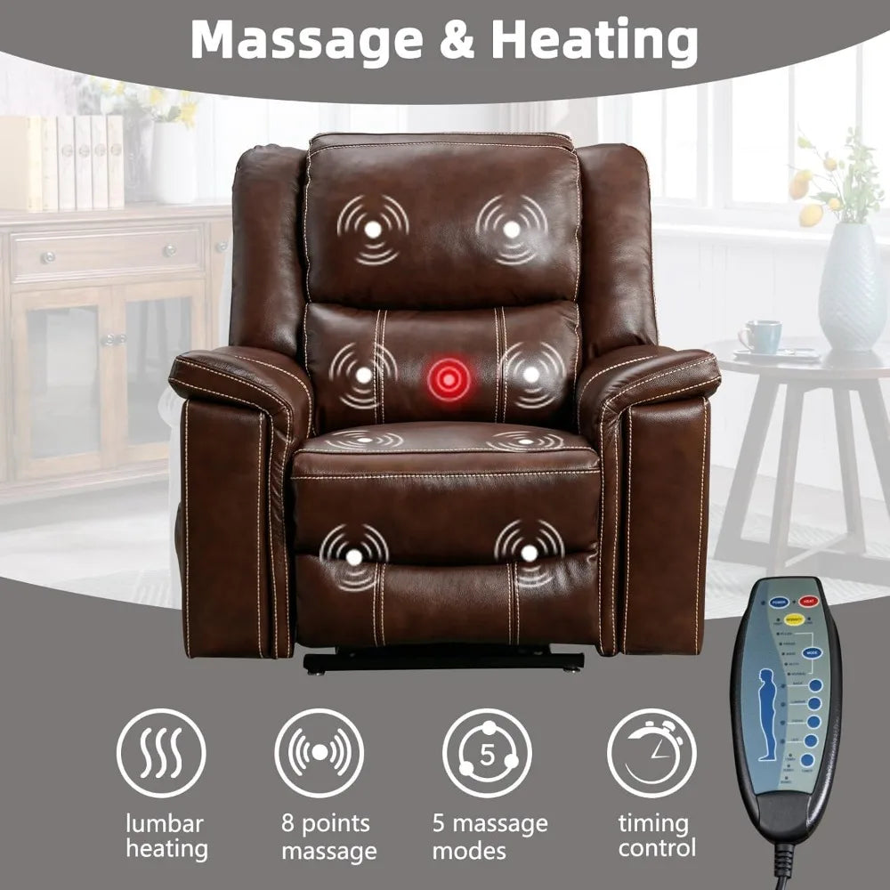 Chair Large Genuine Leather Power Lift Recliner Chair for Elderly, Lay Flat Dual Motor Recliner with Massage and Heated, Electric Lift Chair