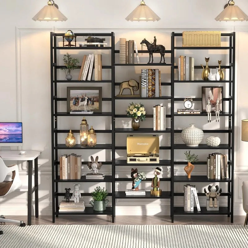 Bookshelves and Bookcases, Bamboo Triple Wide, 6-Tier 6ft Tall Bookshelf with 17 Open Display Shelves, Super Large