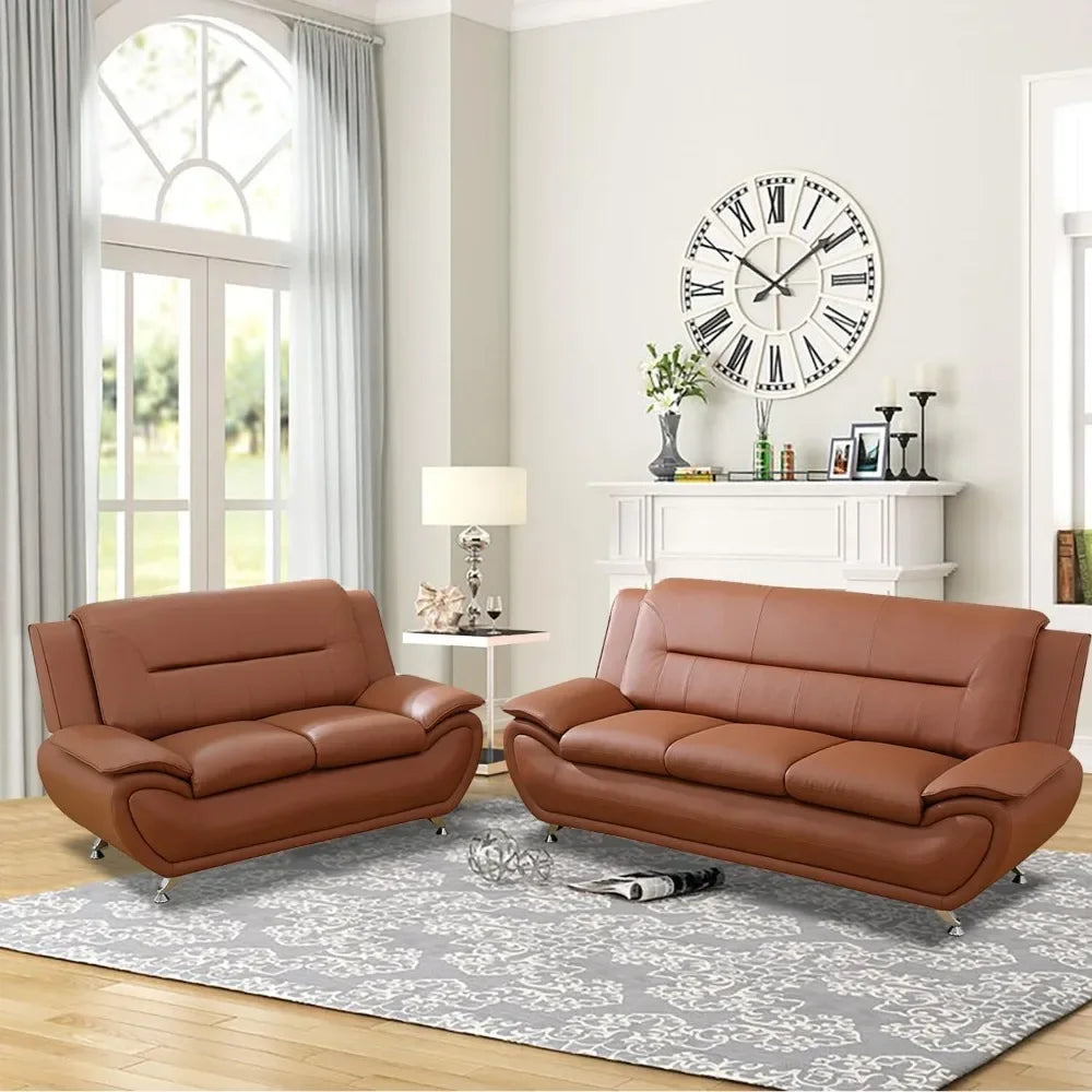 Living Room Genuine Leather Sofa Set, Sofa and Loveseat Sets for Living Room Furniture Sets, Loveseat and Couch 2-Piece for Living Room/Office