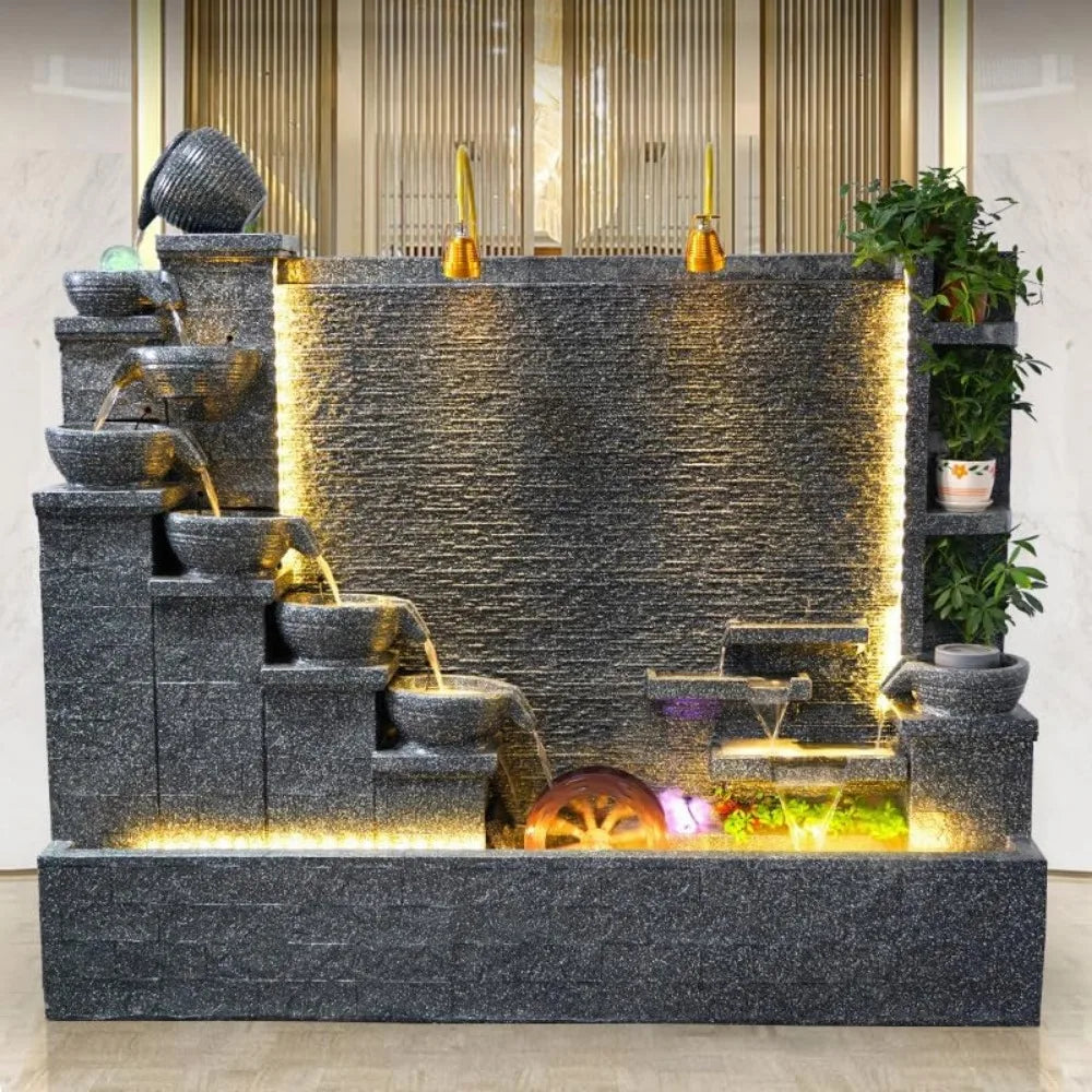 Outdoor Rockery Concrete Fountain, Large Outdoor Waterfall, Retro Courtyard Garden, Home Decoration, 6.6 Feet