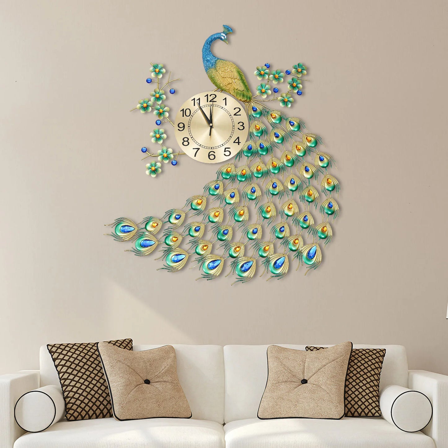 Peacock Wall Clock 75*65cm Exquisite Retro Decorations for Decorating Living Room and Dining Room Special Gift