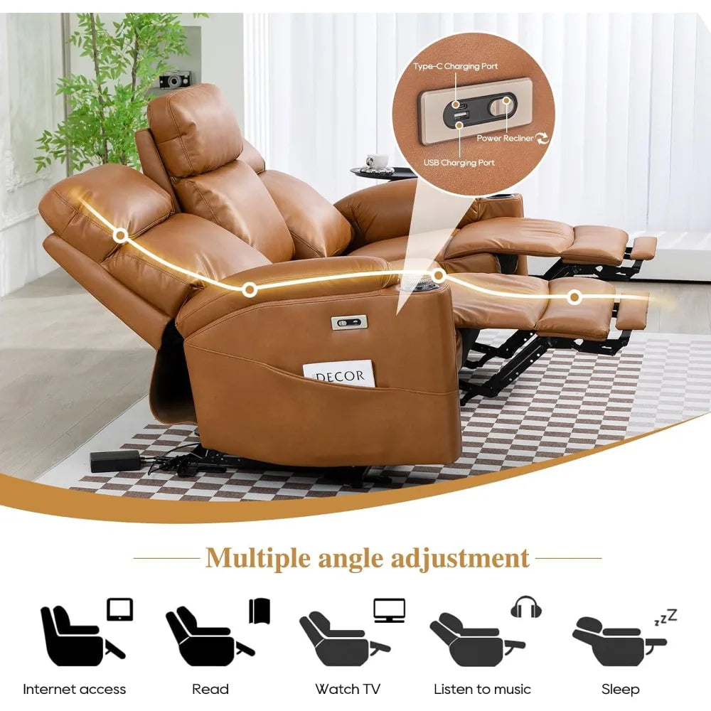 Living Room Reclining Sofa, 3-Seater Recliner Sofa, PU Leather, Home Theater Seating with Flipped Middle Backrest, Power Reclining Couch