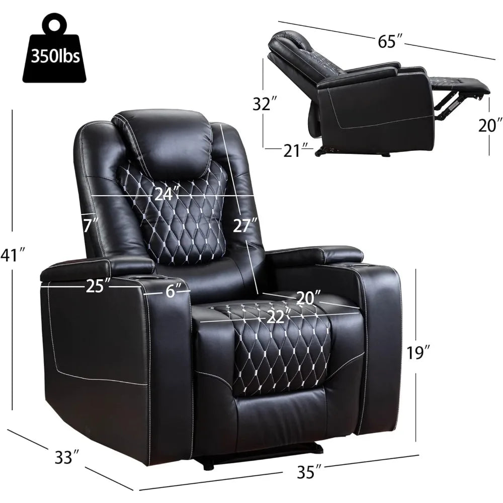 Chair Power Recliner, Chair USB Ports and Cup Holders, with Hidden Arm Storage, Overstuffed Electric Home Theater Seating Reclining