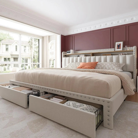 Frame with Storage and Headboard Upholstered King Bed Frame with Storage King Bed Frame with 2 Drawers