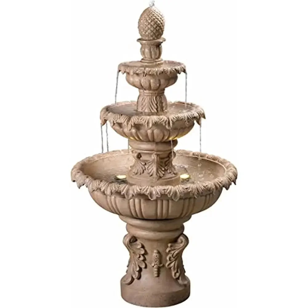 Outdoor Resin Water Fountain with LED Light Kit Sandstone Finish 45"H 25.5"W 25.5"Ext – Waterproof Scratch-Resistant Easy