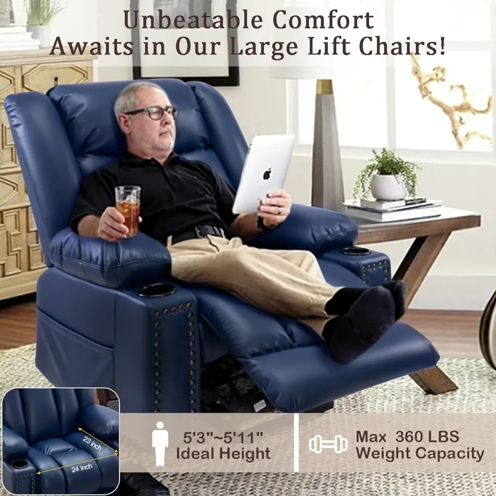 Chair For Large or Tall, Power Lift Okin from Germany, Recliners for Young and Elderly with Heated and Massage Overstuffed Adjustable Lift Chairs, Breathable Leather, USB