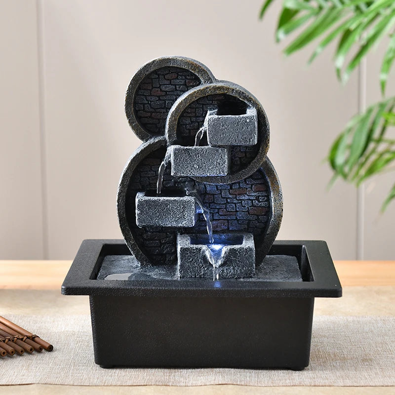 Indoor Electric Tabletop Fountain with LED Lights - Decorative Tiered Rock and Waterfall Design Quiet Soothing Water Sound