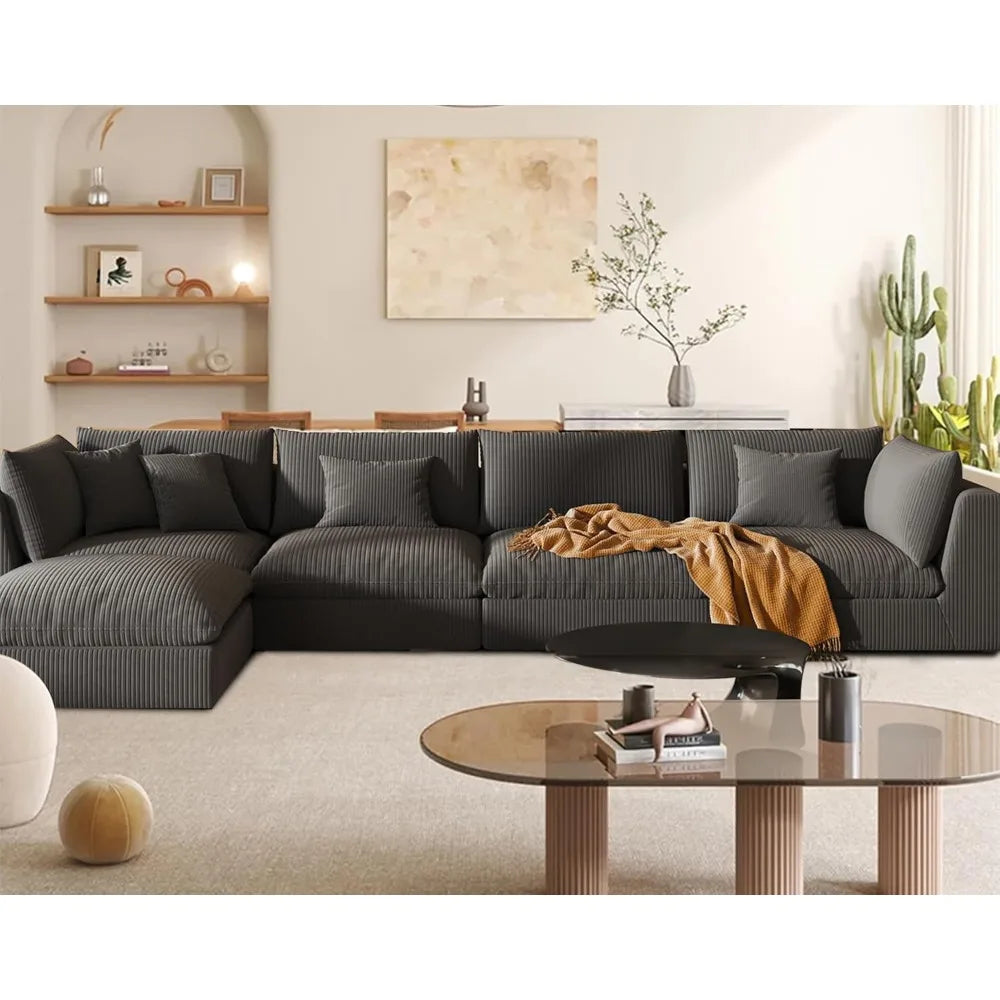 Living Room Cloud Couch Sectional, 156'' Oversized Sectional Sofa Couch, Cloud Modular Couch with Ottoman, Deep Seat Couches for Modern