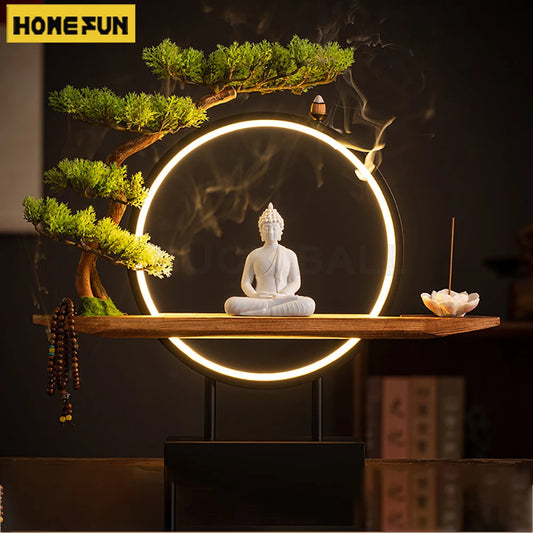 Sakyamuni Buddha Statue Large Buddhist statue Tathagata Buddha Figure Buddha Led ring light bespoke Living Room Incense Porch