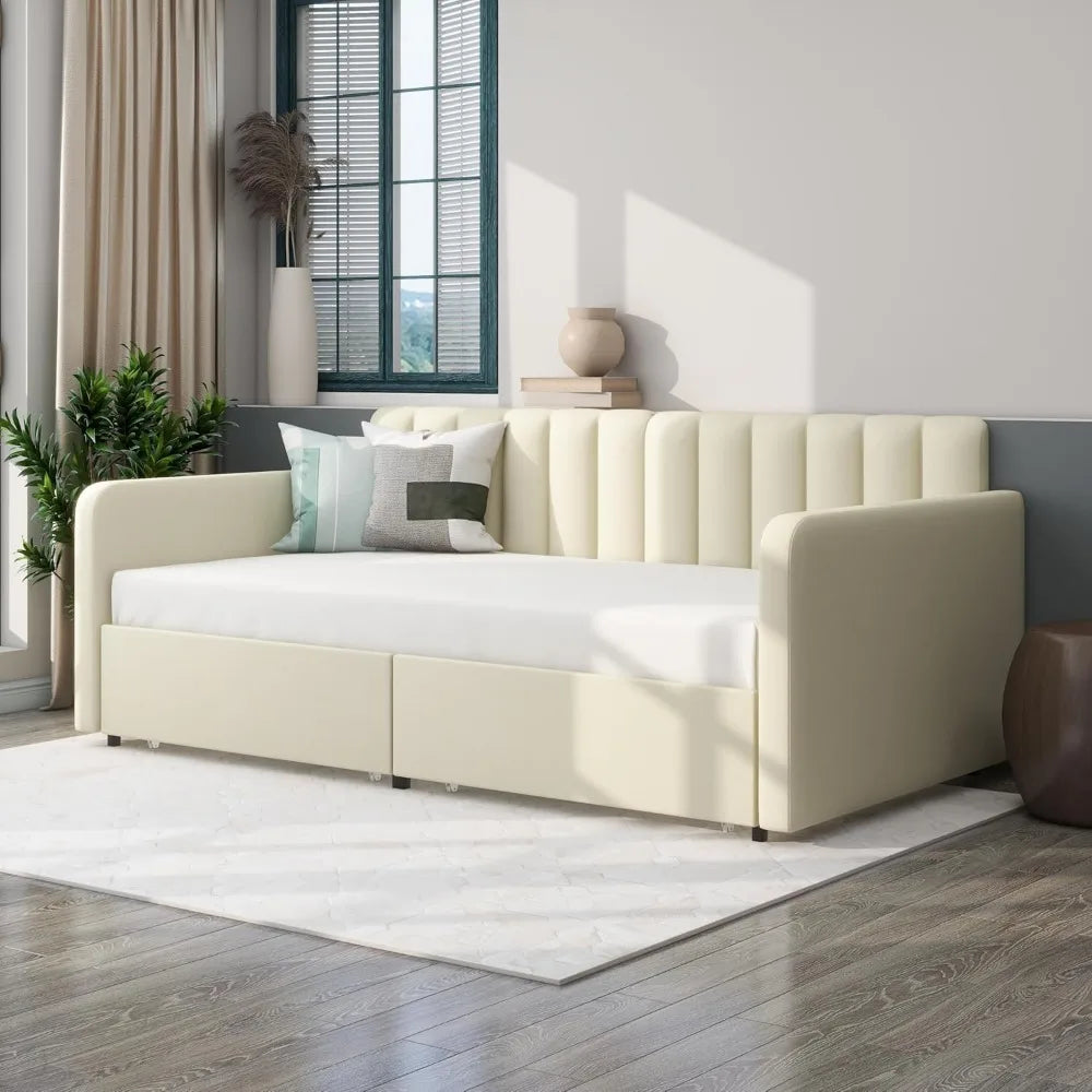 Family Double sofa Bed for Children - bunched sofa bed frame with storage living room bedroom - upholstered in white or beige