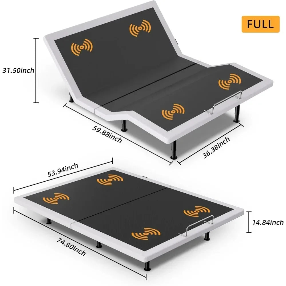 Electric Full Size or Queen Size Full Adjustable Bed Frame with Massage, Wireless Remote，USB，Head Foot Incline，Underbed Light，Electric Bed Frame