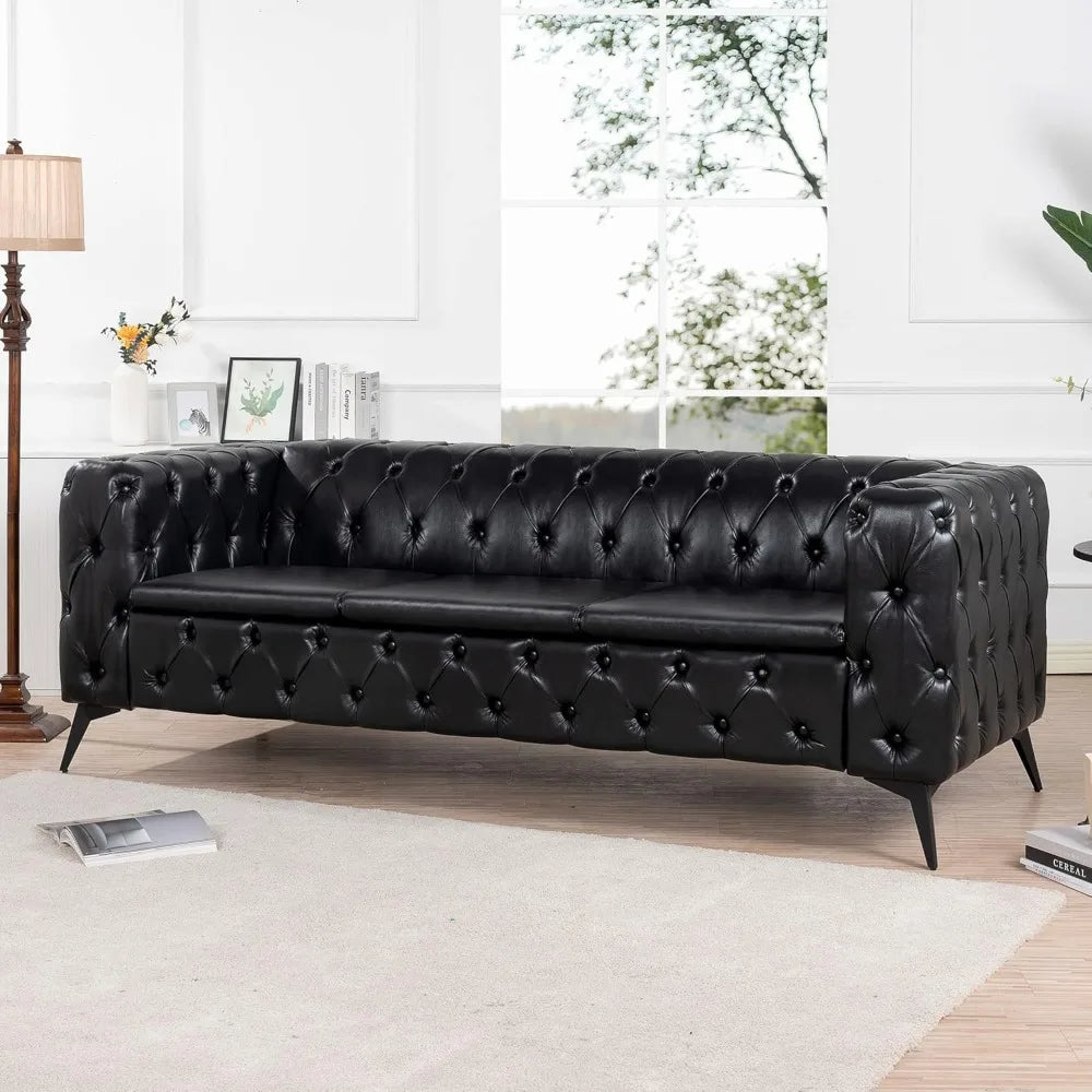 Living Room Tufted Sofa, Leather Couch Accent Upholstered 3-Seater Button Sofa with Tufted Back for Living Room Bedroom Furniture, sofas