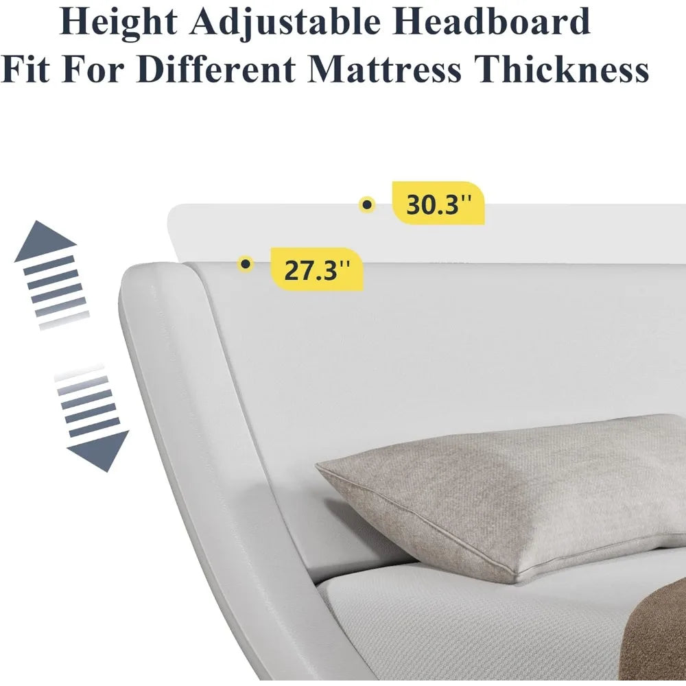 Upholstered Platform King Size, Queen Size or Full Size Bed Frame with Ergonomic & Adjustable Headboard, Modern Low Profile Sleigh Design