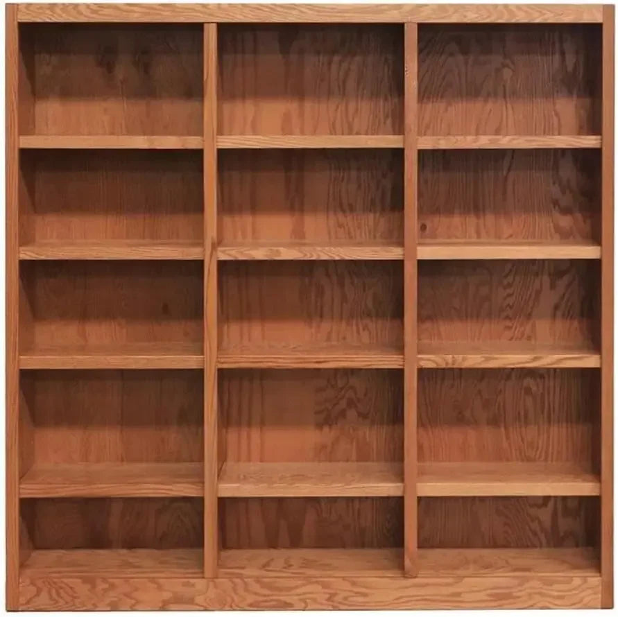 Traditional Triple Wide Wood Bookcase with 12 Adjustable Shelves and 3 Fixed Shelves, Assembly Required, for Home/Office