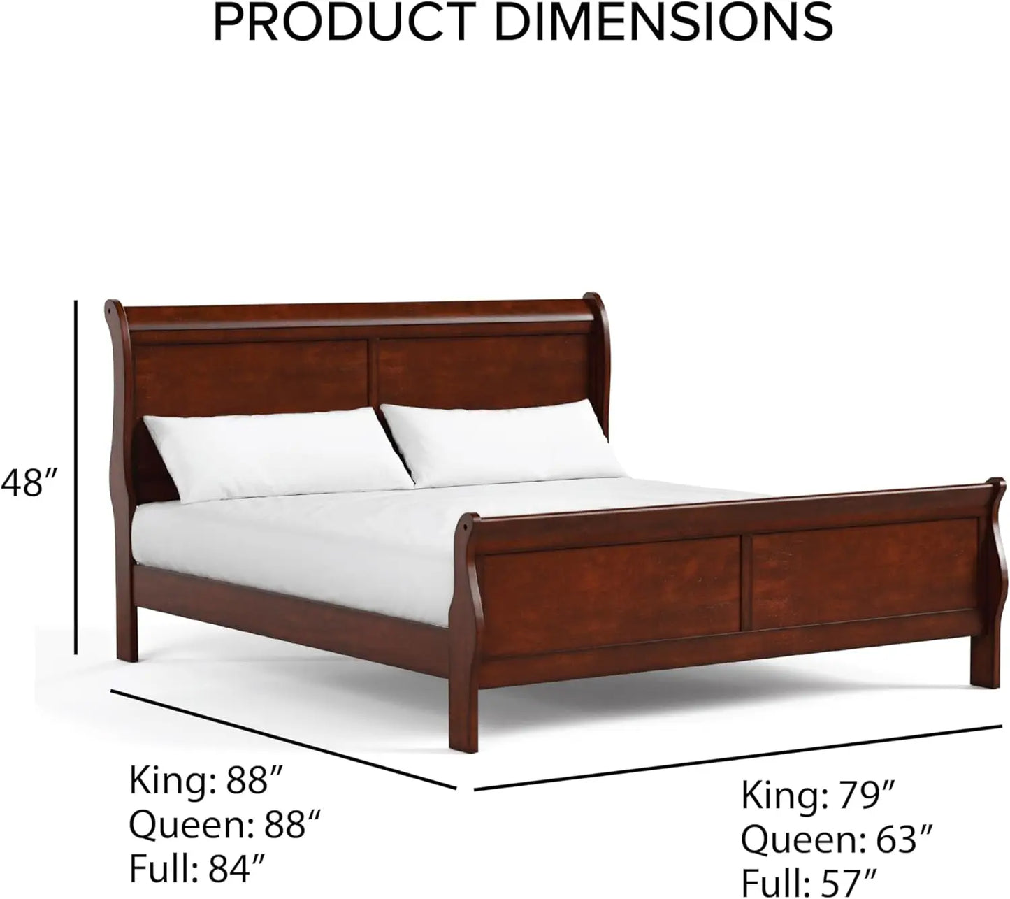 USA Dannen Furniture, Alicia Traditional Wood Queen Bed Frame With Headboard And Footboard, Elegant Sleigh Design Bedframe For