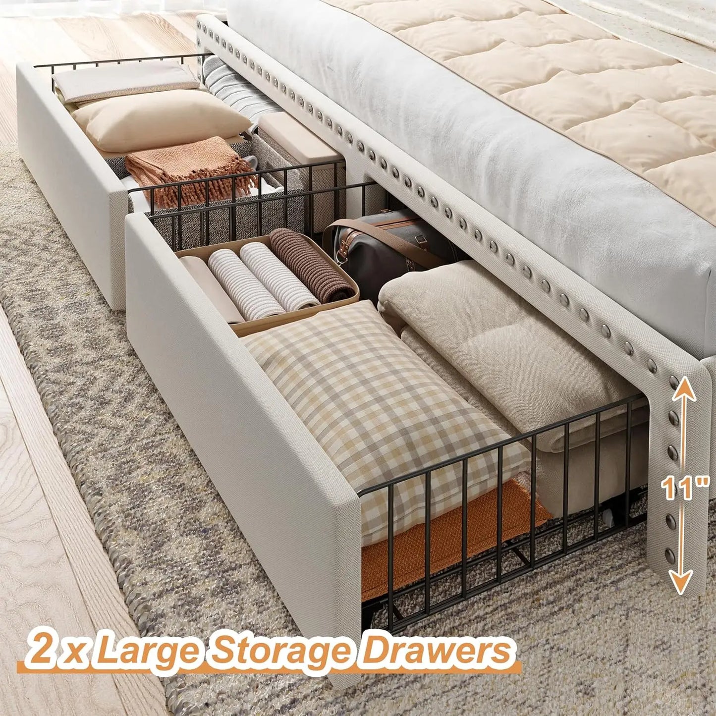 Frame with Storage and Headboard Upholstered King Bed Frame with Storage King Bed Frame with 2 Drawers