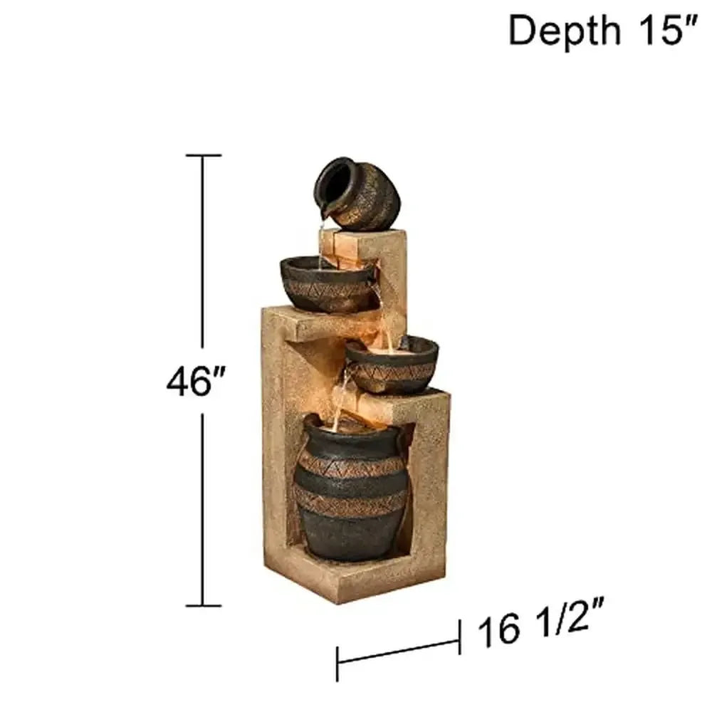 Rustic Stoneware Bowl & Jar Outdoor Water Fountain 46" High LED Light Cascading Garden Patio Backyard Lawn Southwest Style