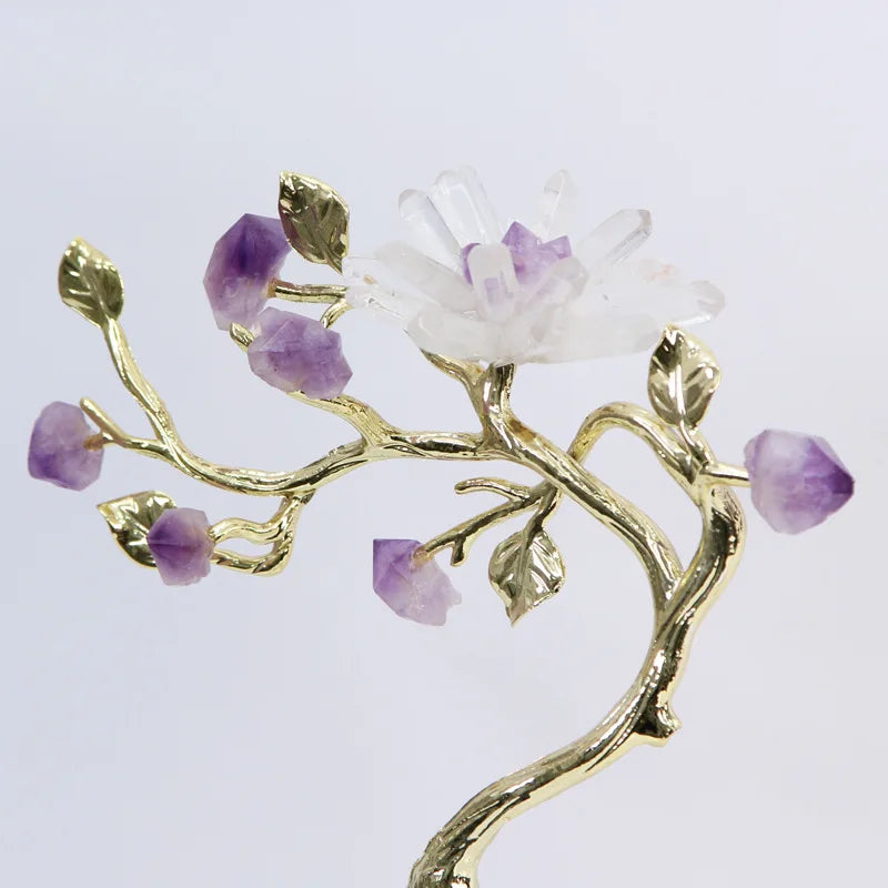 Decor Amethyst Tree Golden Crystal Simulated Plant Sculpture Flower Decorative Figurines Metal Figurine Home Accessories