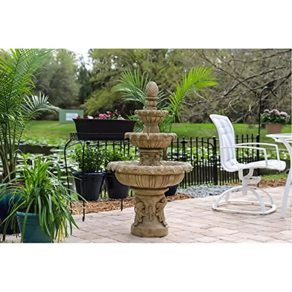 Outdoor Resin Water Fountain with LED Light Kit Sandstone Finish 45"H 25.5"W 25.5"Ext – Waterproof Scratch-Resistant Easy