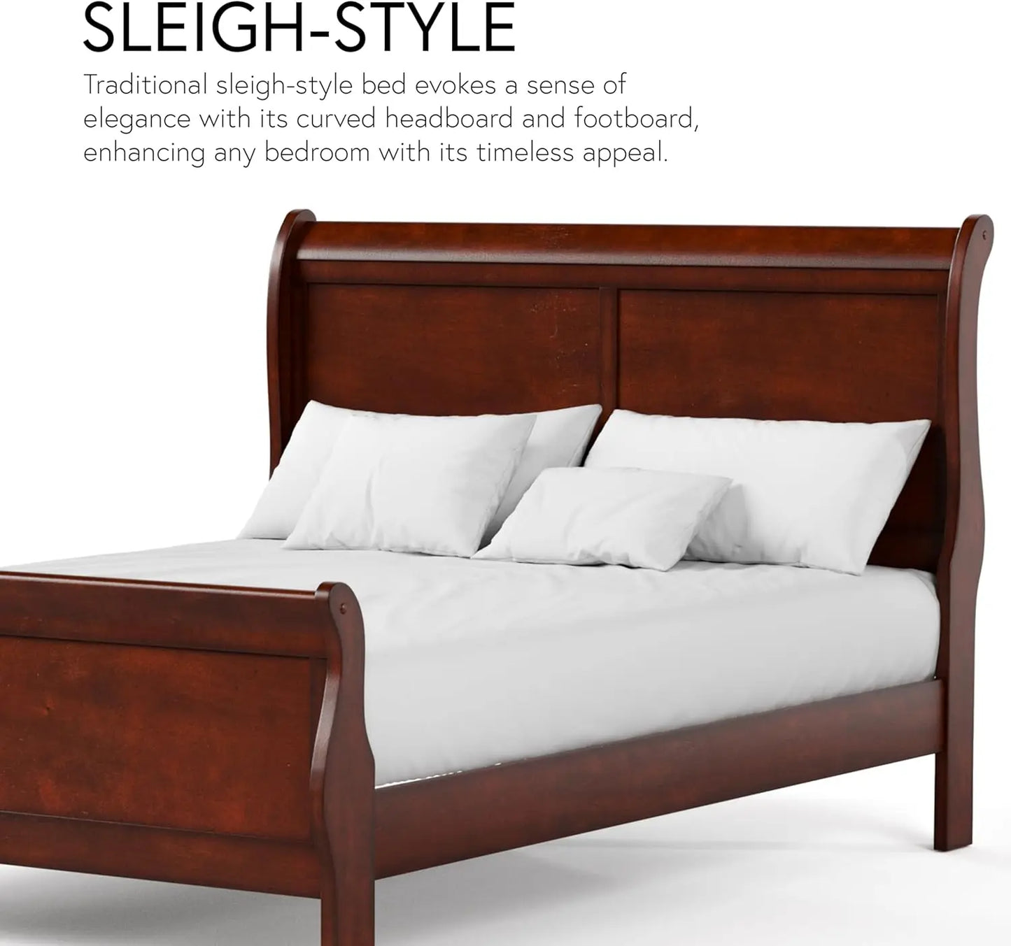 USA Dannen Furniture, Alicia Traditional Wood Queen Bed Frame With Headboard And Footboard, Elegant Sleigh Design Bedframe For