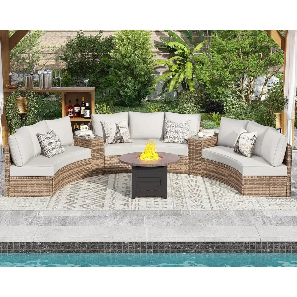 Patio Set Conversation Set, 11 Piece Half-Moon Sectional Round Patio Furniture Set with Large Storage Wedge Table Wicker Sofa Set