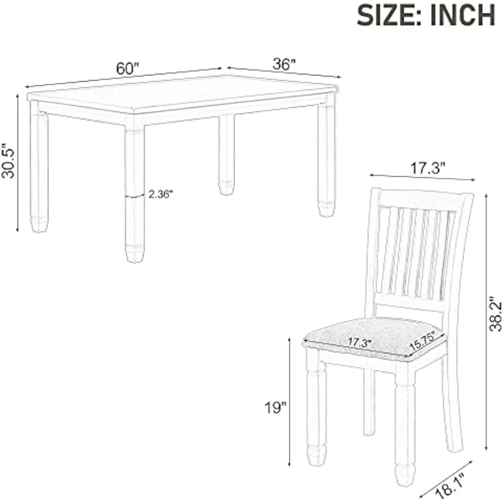 Dining Room Table Set 7-Piece, Dining Table and 6 Upholstered Chairs with Shaped Legs, Dining Room Set, for Living Room, Gray+White