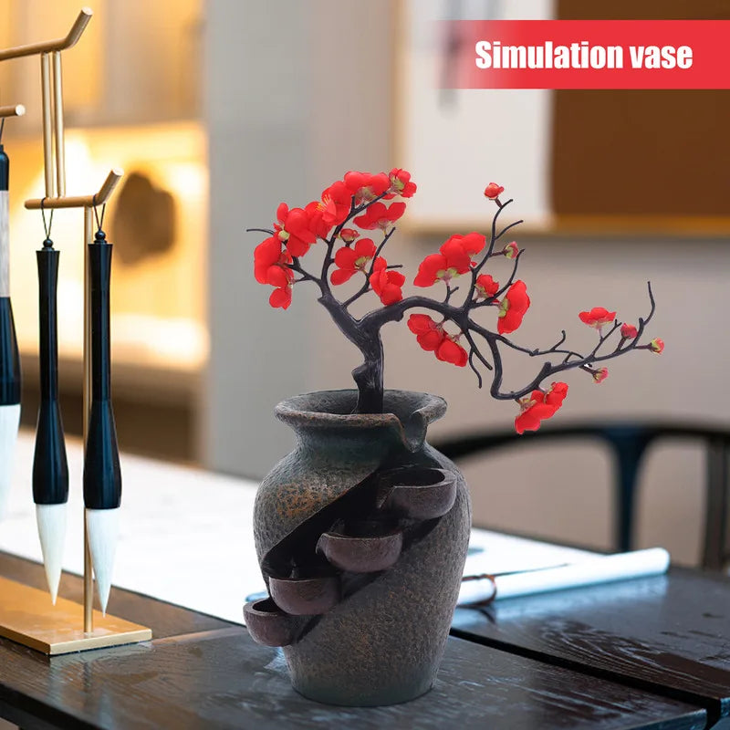 Flower Vase Waterfall Luxury Desk Accessories Indoor Water Fountain Desktop Office Decoration Figurines Aesthetic Room Decor