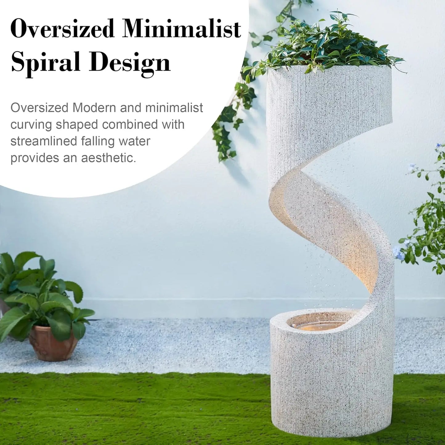 Decorative Tiered Outdoor Water Fountain with LED Light Vintage Curved Waterfall Fountain