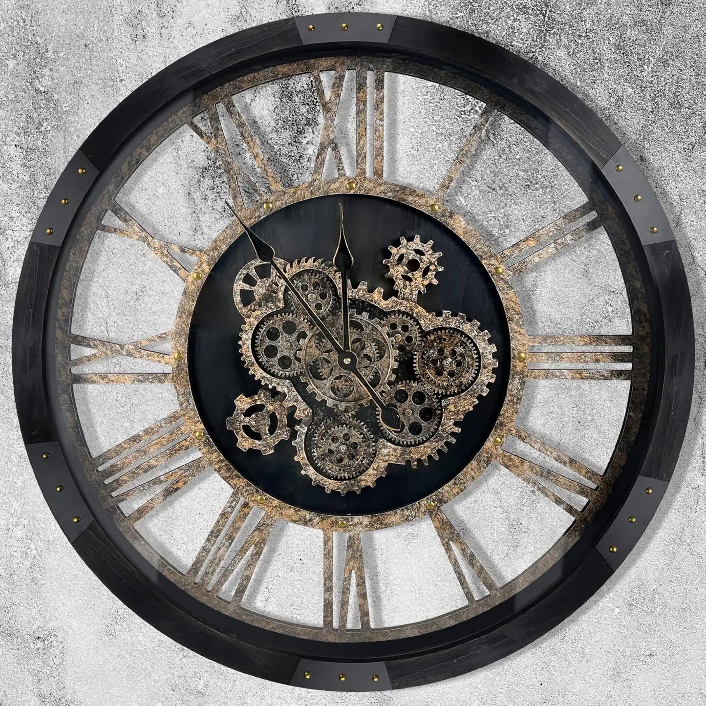 Extra Large Wall Clock with Moving Gears, Oversized Giant Industrial Steampunk Rustic Clocks for Wall Decor Living 36"