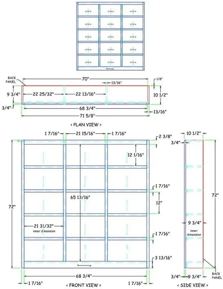 Traditional Triple Wide Wood Bookcase with 12 Adjustable Shelves and 3 Fixed Shelves, Assembly Required, for Home/Office