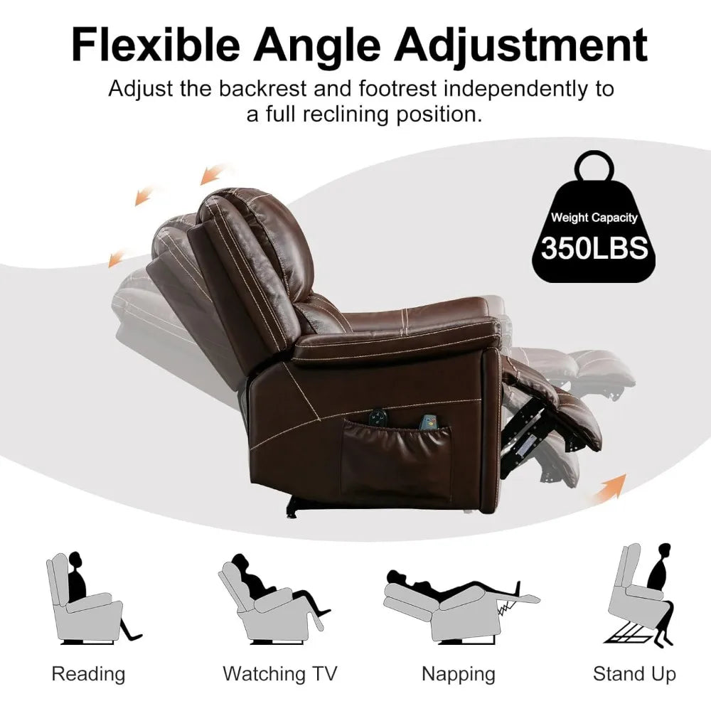 Chair Large Genuine Leather Power Lift Recliner Chair for Elderly, Lay Flat Dual Motor Recliner with Massage and Heated, Electric Lift Chair